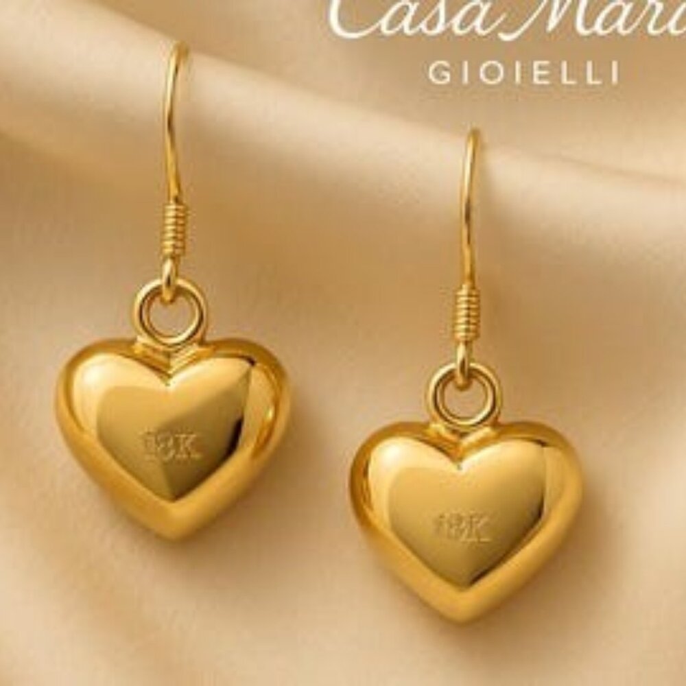 Cuore D’Oro Drop Earrings | 18K Hollow Yellow Earrings Loving Heart